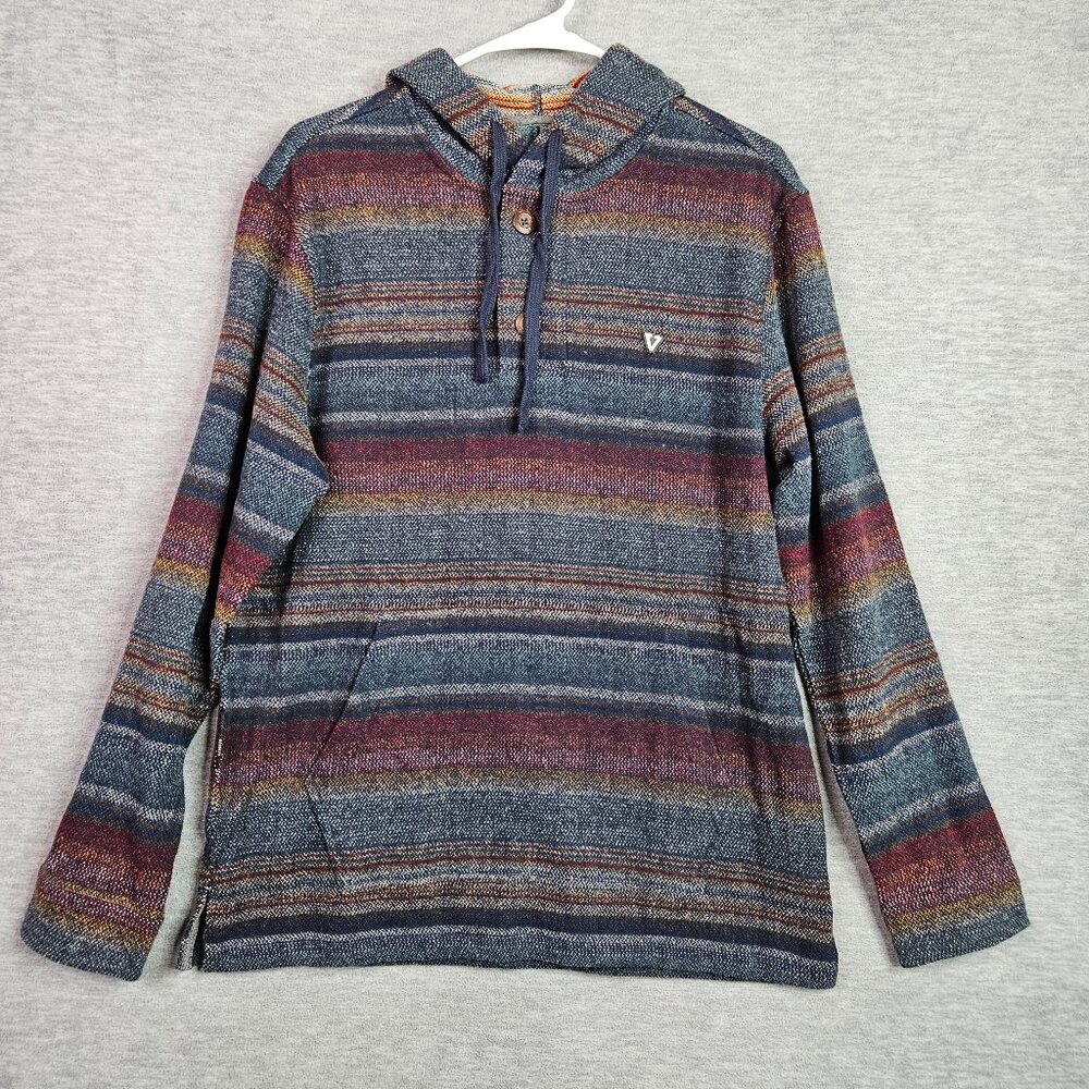 VISSLA Descanso Hooded Popover Hoodie Henley Men Cotton Size S